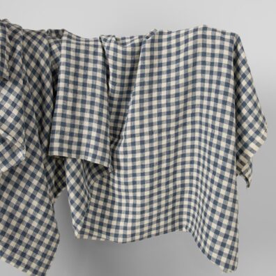 Pellavakangas sininen ruudullinen leveä pesty