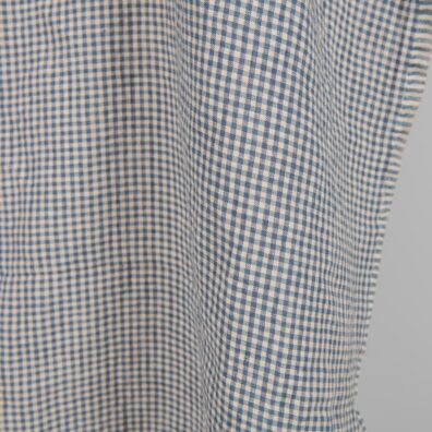 Pellavakangas jossa on hienoja ruskehtavia ja sinisiä ruutuja pesty, pehmeä, joustava, ihoystävällinen