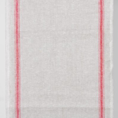 Pellavainen keittiöpyyhe kangas beige punaisilla raidoilla