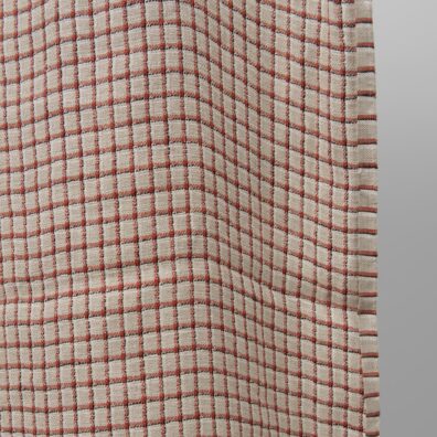 Pellavakangas luonnollinen harmaa-punainen ruudullinen pesty soveltuu vaatteiden ja kodintekstiilien ompeluun