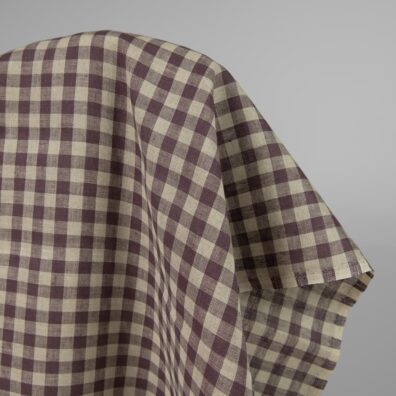 Pellavakangas violetti - luonnonharmaa ruudullinen, leveys 130cm