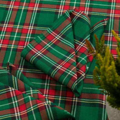 Pellava-puuvilla pyöreä ovaali vihreä ruudullinen pöytäliina ja lautasliinat