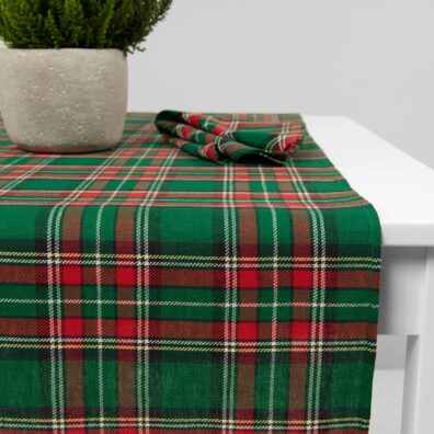 Pellava-puuvilla vihreä-punainen ruudullinen kaitaliina