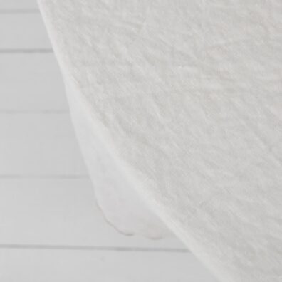 Pyöreä valkoinen pellava pöytäliina, pesty, pehmeä, joustava, ihoystävällinen