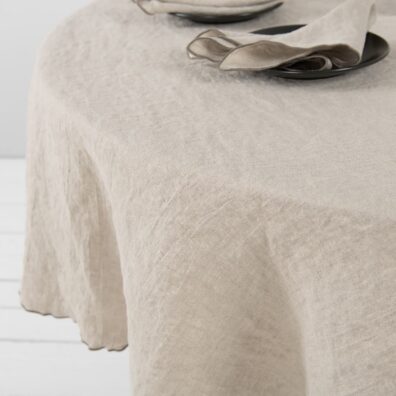 Pyöreä luonnonharmaa pellava pöytäliina, 170cm halkaisija