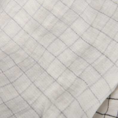 Valkoinen ruudullinen pellavakangas pesty, kaksipuoleinen, kaksikerroksinen kangas