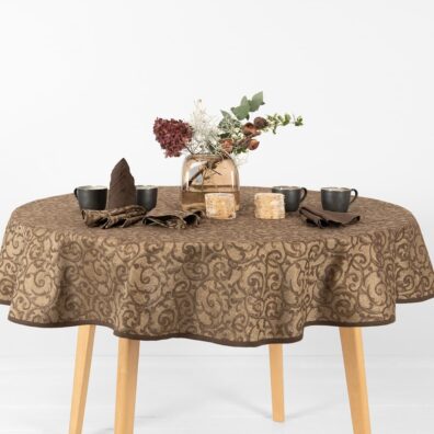 ATLANTA pyöreä ovaali ruskea pöytäliina jacquard