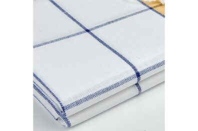 pellavapuuvillapyyhesarja, valkoinen/keltainen sinisillä ruuduilla