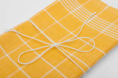 pellavapuuvillainen keittiöpyyhesarja, valkoiset ja keltaiset ruudut