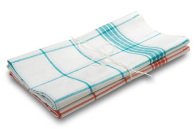 Pellavapuuvillapyyhesetti, valkoinen, vihreä/punainen ruutu