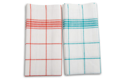Pellavapuuvillapyyhesetti, valkoinen, vihreä/punainen ruutu