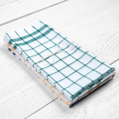 pellavapuuvillainen keittiöpyyhesarja, valkoinen, sininen/keltainen/vihreä ruutu