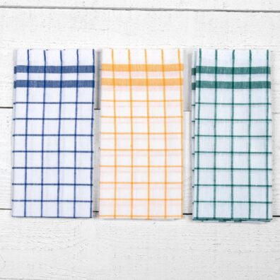 pellavapuuvillainen keittiöpyyhesarja, valkoinen, sininen/keltainen/vihreä ruutu
