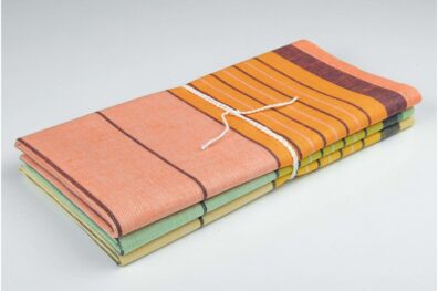 pellavapuuvillainen keittiöpyyhesarja, raidallinen punainen/vihreä/keltainen