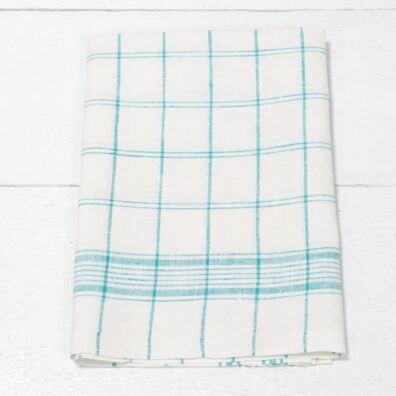 pellava keittiöpyyhesarja, valkoisia ja vihreitä shekkejä