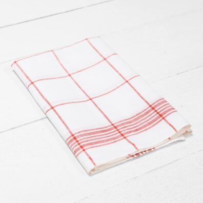 pellava keittiöpyyhesarja, valkoinen punaisilla ruuduilla