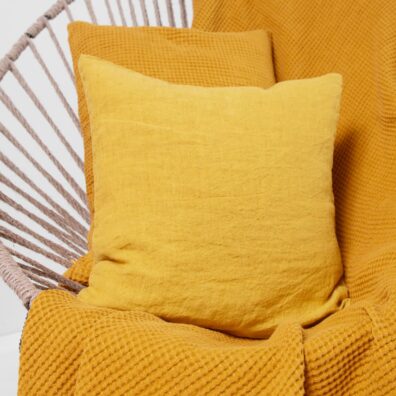 Pellavaa-puuvillaa huopa sinapinkeltainen