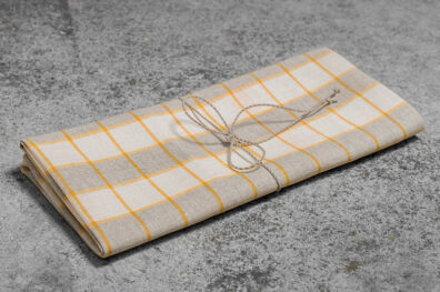pellavapuuvillainen keittiöpyyhe, ruudullinen, luonnonvalkoinen ja keltainen