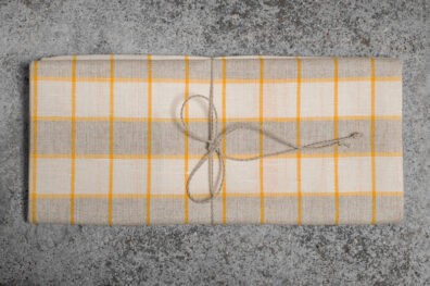 pellavapuuvillainen keittiöpyyhe, ruudullinen, luonnonvalkoinen ja keltainen