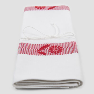 pellavapuuvillainen keittiöpyyhe, valkoinen punaisilla raidoilla