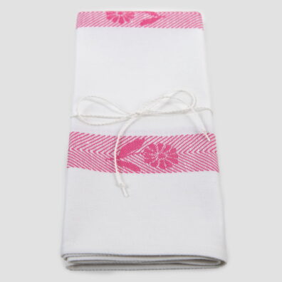 pellava-puuvilla keittiöpyyhe, valkoinen vaaleanpunaisilla raidoilla