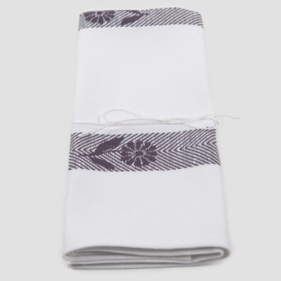 pellava-puuvilla keittiöpyyhe, valkoinen tummanvioletti raidoilla