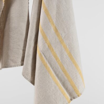 Luonnonvärinen pellavapuuvillapyyhe raidallinen, twill-kudos