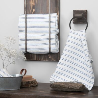 Valkoinen puuvilla hamppu Kylpypyyhe raidoilla