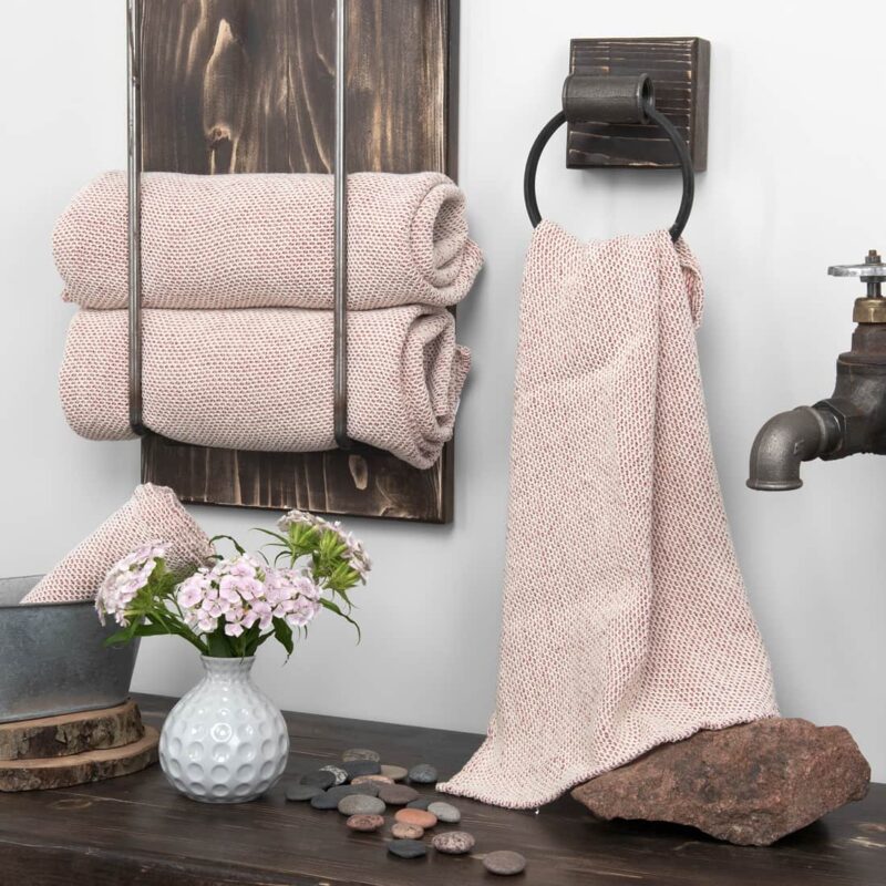 Puuvillainen pellavapyyhe punavalkoinen