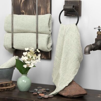 Puuvillainen pellavapyyhe vihreä-valkoinen
