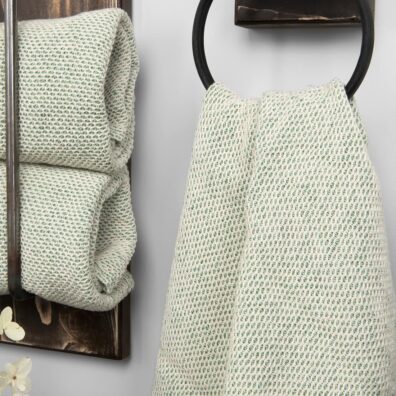 Puuvillainen pellavapyyhe vihreä-valkoinen, hunajakennokudos