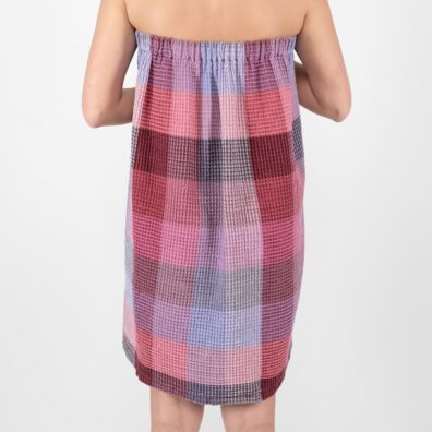 Ruudullinen violetti puuvillainen pellavapyyhe, joustava vyötärö