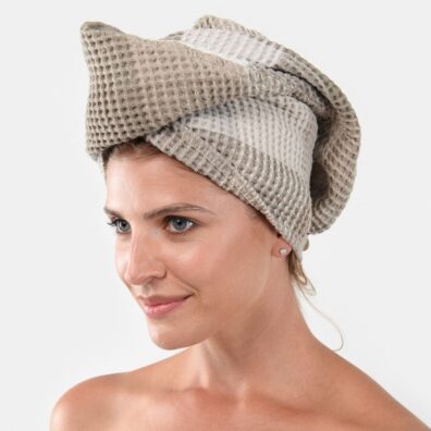 Beige pellava hiuspyyhe hiukset kietoa turbaani