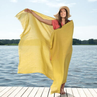 Kevyt vihertävän keltainen pellavainen puuvillainen rantapyyhe rantapyyhe
