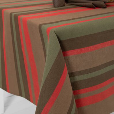 Pellava-puuvilla pöytäliina vihreä-punainen