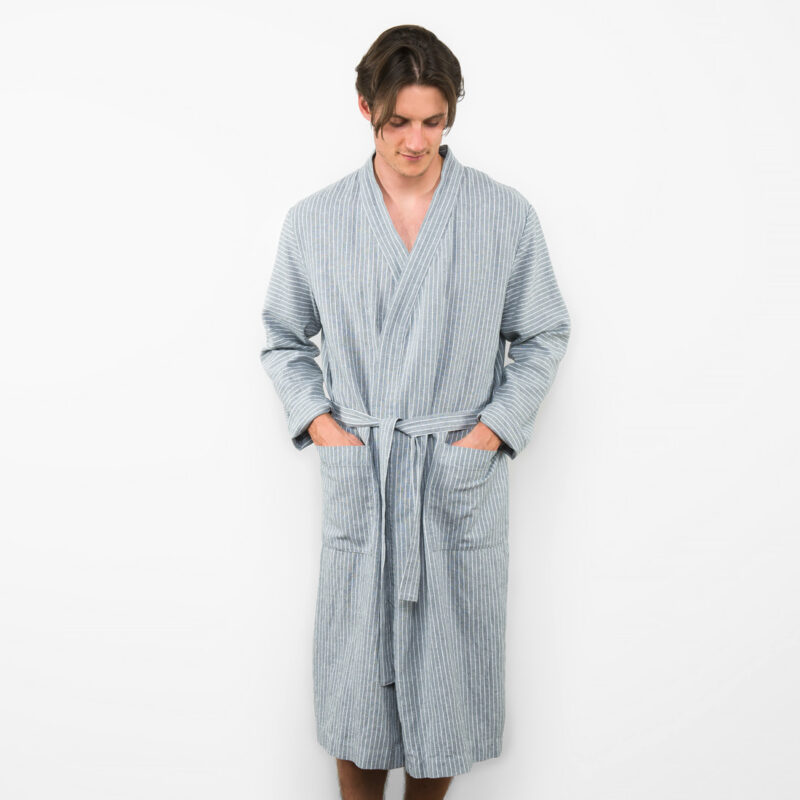 Miesten harmaa pellavapuuvillainen kylpytakki