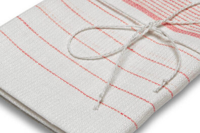 pellava keittiöpyyhe, valkoinen vaaleanpunaisilla raidoilla