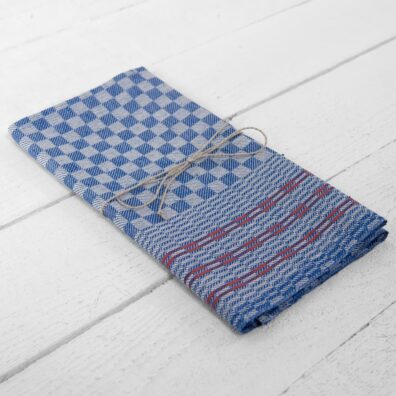 pellava keittiöpyyhe, sininen ja valkoinen twill sekit