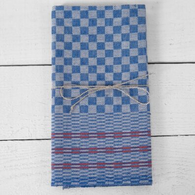 pellava keittiöpyyhe, sininen ja valkoinen twill sekit