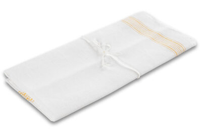 pellava keittiöpyyhe, valkoinen keltaisilla raidoilla