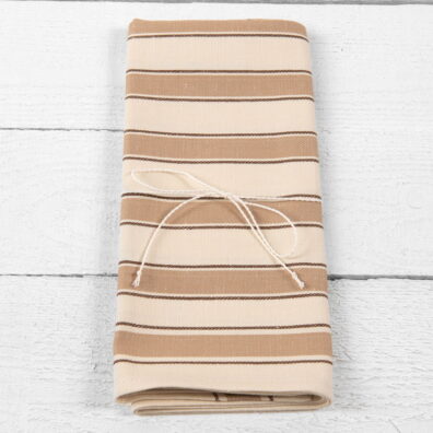 pellava keittiöpyyhe, kermanväriset ja ruskeat kuviolliset raidat
