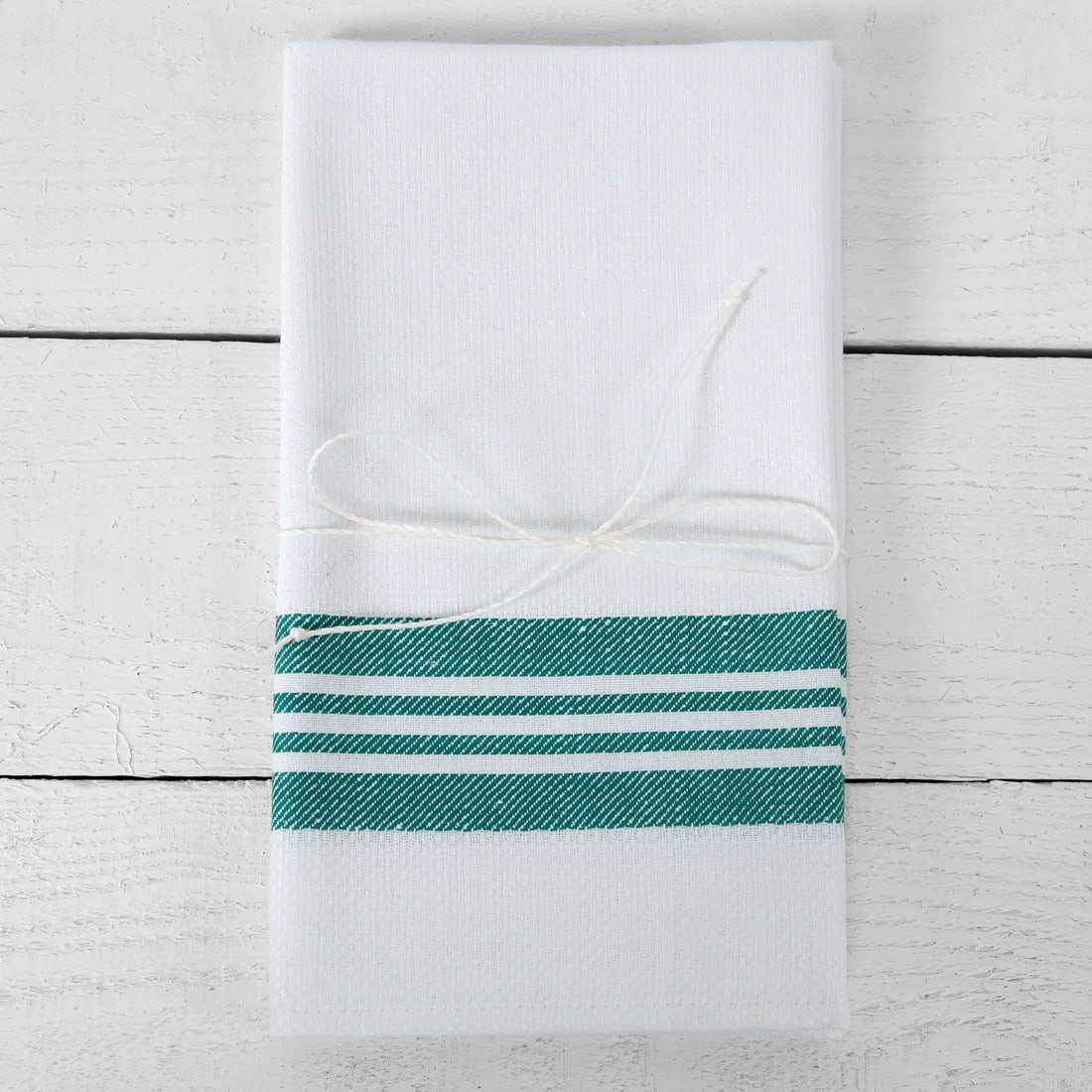 pellava puuvillainen keittiöpyyhe, valkoinen vihreillä twill-raidoilla