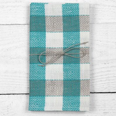 pellava keittiöpyyhe, vihreä ja valkoinen timanttikuvio