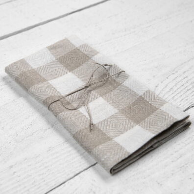 pellava keittiöpyyhe, luonnollinen ja valkoinen timanttikuvio