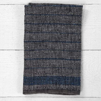 pellava keittiöpyyhe, valkoinen ja musta vohveli sinisillä raidoilla