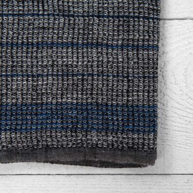 pellava keittiöpyyhe, valkoinen ja musta vohveli sinisillä raidoilla