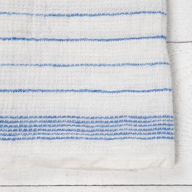 pellava keittiöpyyhe, valkoinen vohveli sinisillä raidoilla