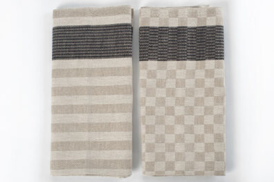 pellavapuuvillainen keittiöpyyhesarja, valkoiset ja luonnolliset twill-ruudut/raidat