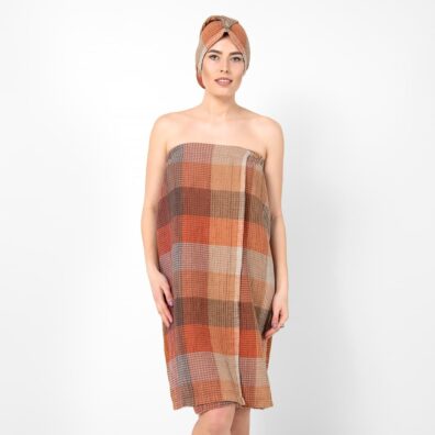 BINGO puolipellava ruskea ruudullinen kääri pyyhe, napit ja kuminauha selässä