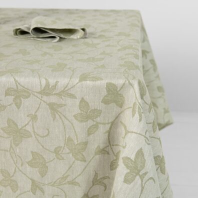 Puolipellava vihreä pöytäliina, jacquard, ryömijäkuvio